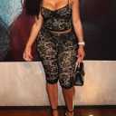 Uni Clau Womens Sexy Lace 2 Piece Set Sleeveless Tank Top and Capri Pants Mesh Bodycon Two Piece Outfits Club Matching Set (Medium, Black)