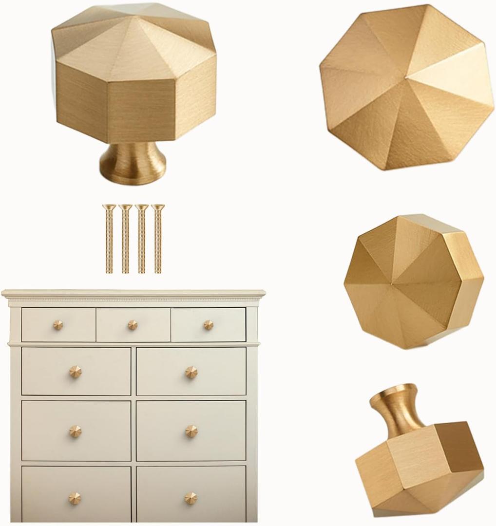 4PCS Brushed Gold Cabinet Pulls, Gold Cabinet Knobs Golden Kitchen Cabinet Handles Golden Drawer Knobs Dresser Knobs Crystal Diamond Knob Brass Drawer Cabinet Knobs Pulls Handles