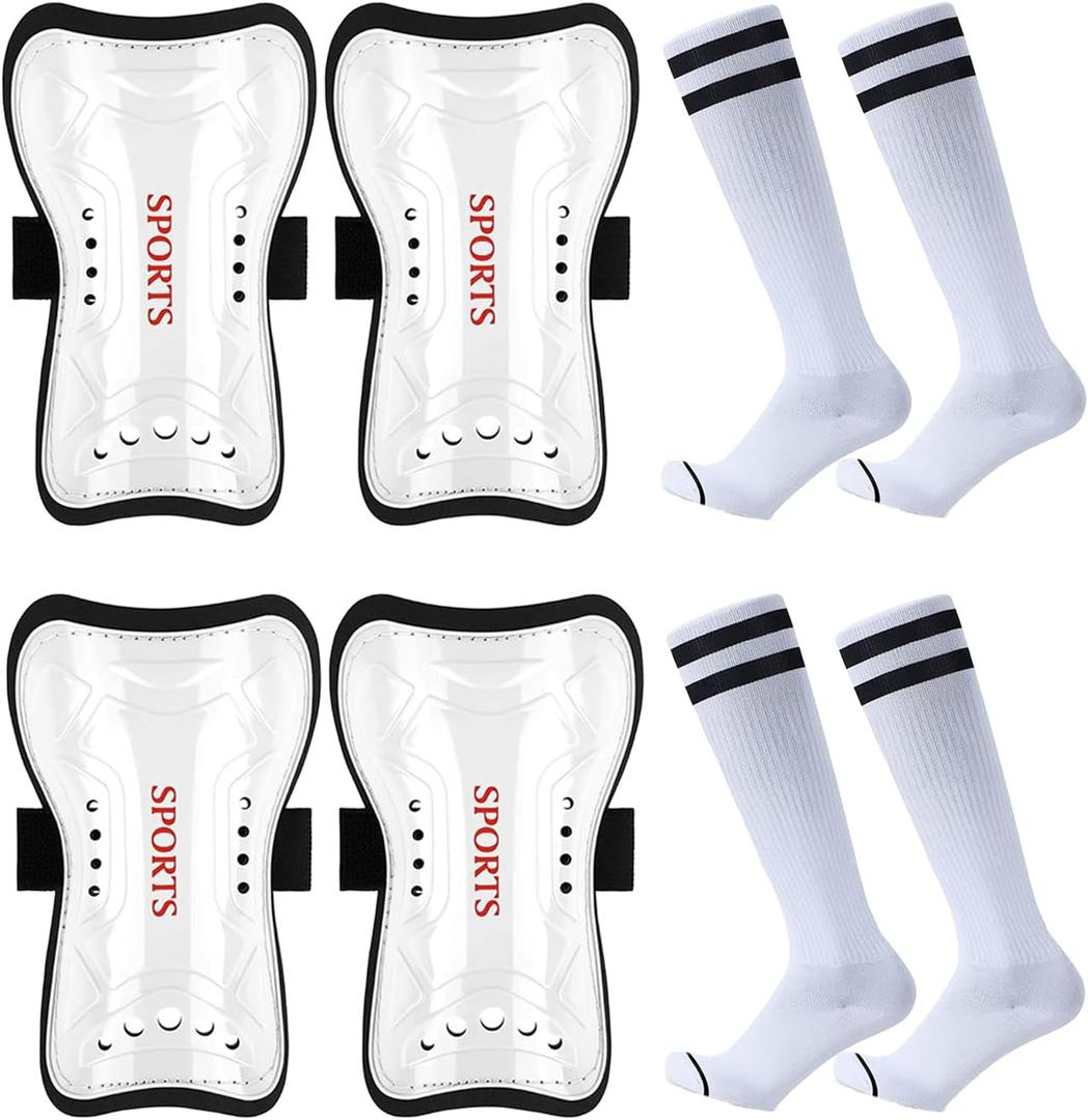 Soccer Shin Guards and Socks for Kids Youth Lightweight Protective Defender Gear for 4-18 Years Old Toddler Children Boys Girls Soccer Equipment (Medium, White2)
