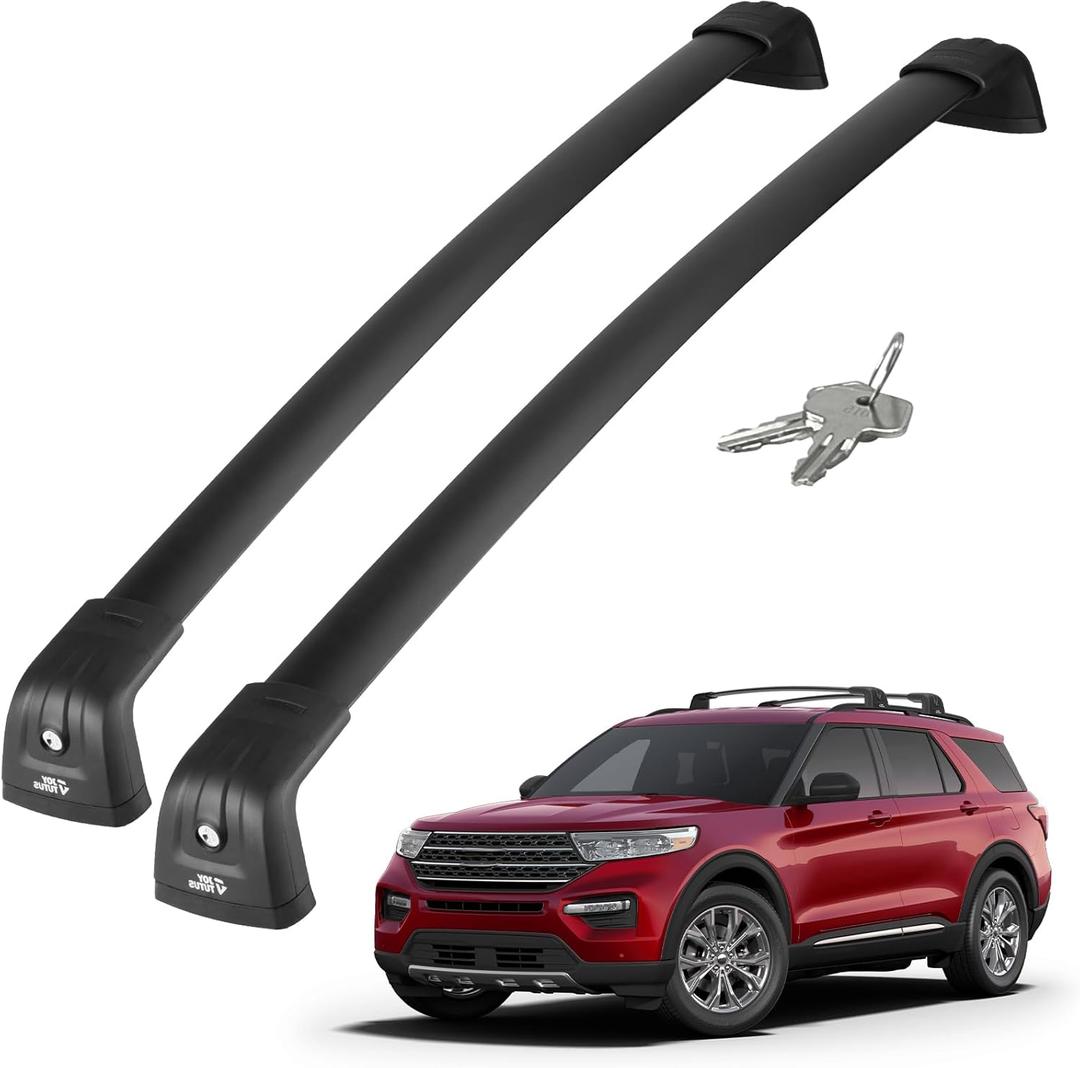 JOYTUTUS Roof Rack Cross Bars Compatible with Ford Explorer 2020-2025 with Side Rails, Anti-Theft Lockable Aluminum Luggage Crossbars Replacement for Rooftop Cargo Carrier Kayak Canoe Bike Snowboard