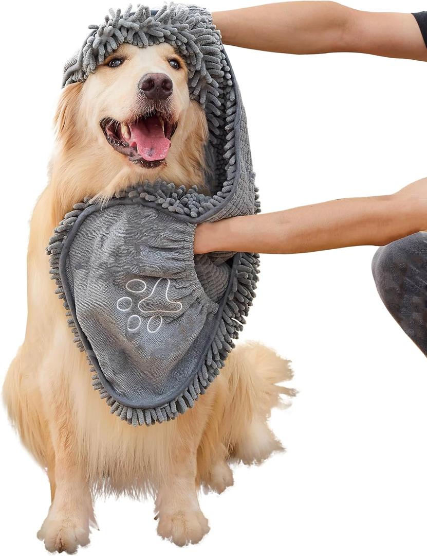 Microfiber Dog Bath Towel  Super Absorbent Dog Towels for Drying Dogs Large & Small, Quick Dry Pet Towel with Hand Pockets, Soft & Durable Puppy Towel, Machine Washable  Grey