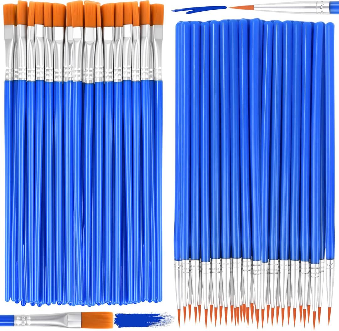 36 Pcs Paint Brushes Bulk, Flat and Tip Round Acrylic Paint Brushes, Nylon Hair Artist Brush for Classroom Crafts All Purpose Oil Watercolor, Face Nail Painting Touch Up