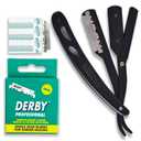 Equinox Professional Straight Edge Razor with 100 Single Derby Blades 100% Stainless Steel Razor and Blades - Close Shaving Men's Manual Shaver - Disposable Blades -Barber Straight Razor Kit - Black