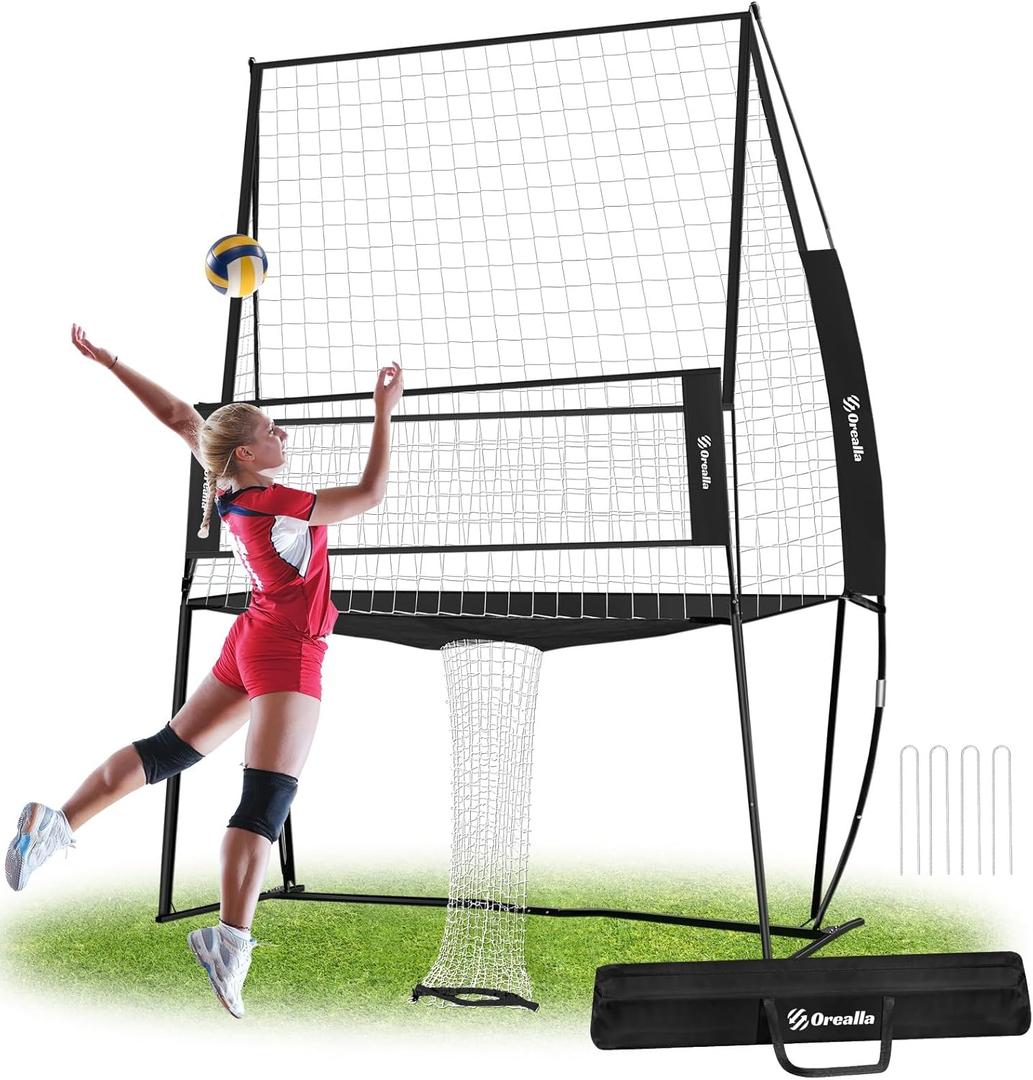 Volleyball Training Equipment, Volleyball Practice Net Station Update Freely Adjustable Height of Front Net, Easy Assembly Volleyball Net for Backyard Hitting Serving Passing Practice (Black)