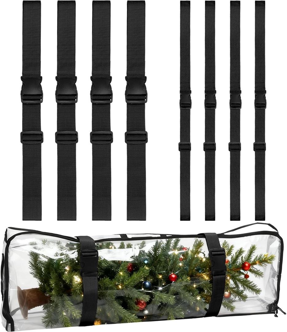 Amylove 8 Pack Christmas Tree Straps 78.7 Inch Christmas Tree Cinch Straps Holiday Storage Xmas Tie Down Kit with Buckles Adjustable(Black)