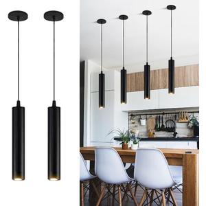 Modern Black Pendant Lights 2 Pack, LED Minimalist Pendant Lighting Fixture for Kitchen Island, Long Tube Hanging Light Cord Adjustable for Living Room Bedroom Dining Room Bar