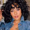KEAT Curly Wigs for Black Women 14" Short Kinky Curly Black Wig with Bangs Cute Natural Synthtic Soft Wig K001BK