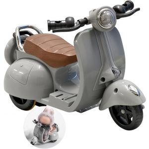 Motorcycles Scooter Toy Doll - with Light and Music, Cute Have a Seat Doll Accessories, Decor Desktop Ornaments for Collectors (Gray)