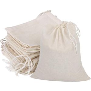 20 Pcs Muslin Drawstring Bags - Natural Unbleached Cotton Straining Bags for Herbs, Cheese, Coffee, Tea, Soup, Broth, Spices (8 x 10 inches)