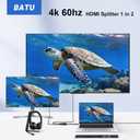 BATU 4k 60hz HDMI Splitter 1 in 2 Out HDMI Cable Male to Dual Female HDMI 2.0 with Power USB Cable for HDMI HD, LED, LCD, TV Dual Monitors Duplicated-Mirror Dual Monitor Support 3D Full HD