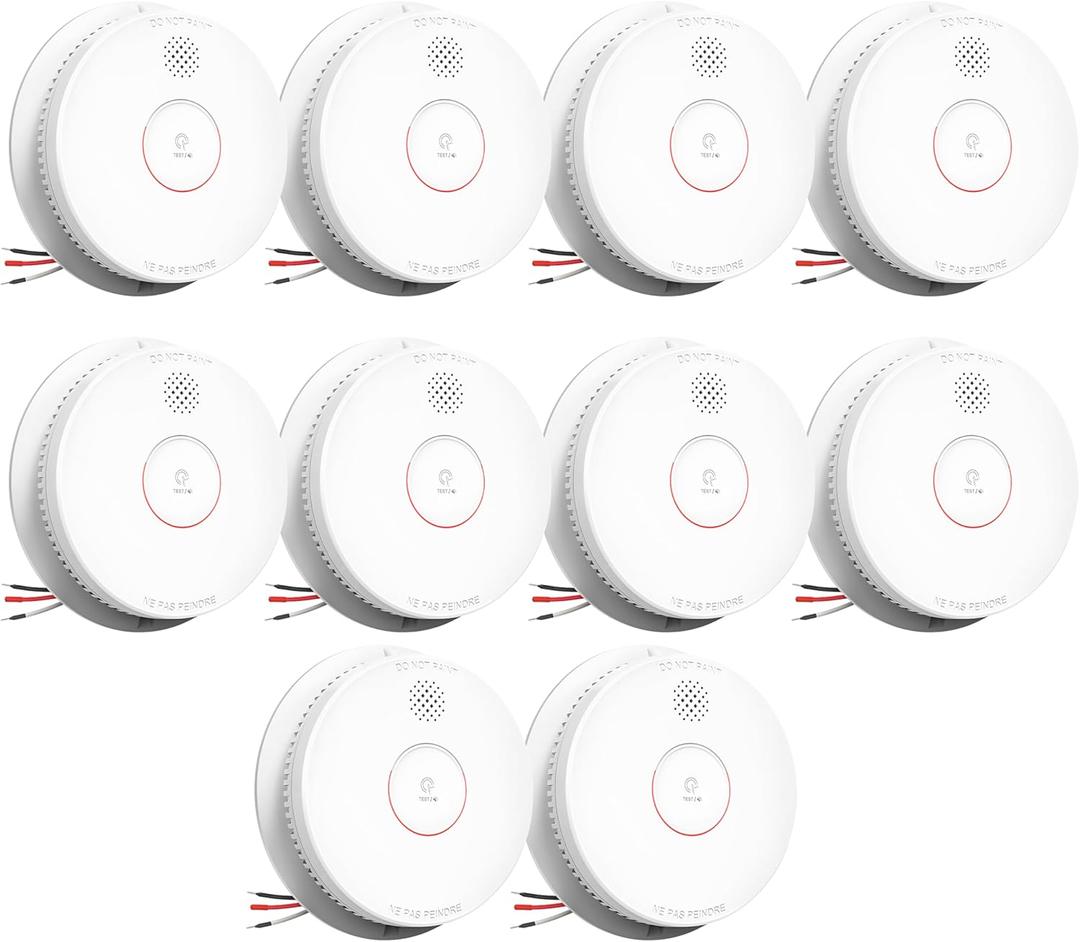 SITERWELL Smoke Detector, Hardwired Interconnected Smoke Detector, Photoelectric Smoke Alarm with 9V Backup Battery, Fire Alarm with Test/Silence Button, UL217-10th Listed, GS562A, 10 Packs (White)