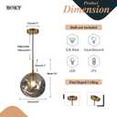 BOKT 1-Light Large Brass Gold Globe Pendant Light Mid Century Smoke Gray Glass Pendant Lighting Kitchen Island Ceiling Hanging Light Fixture Modern Chandelier Pendant Light (9.8-Smoke Gray)