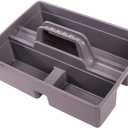 Jiaan Plastic Storage Tray Tote- Versatile Multiuse Caddy with Attached Portable Handle to Organize and Carry Tools 14.9 10.8 4.5 inch High Capacity (Gray)