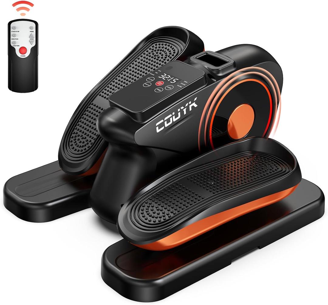 Under Desk Elliptical Machine,Electric Ellipse Leg Exerciser for Seniors Adults,Quite Portable with Display Monitor,Non-Slip Foot Straps and Remote Control and 12 Adjustable Speeds (Black-Orange)