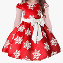 Toddler Baby Girls Christmas Dress Snowflake Print Wedding Formal Birthday Party Dresses with Bowknot Belt, Size 130