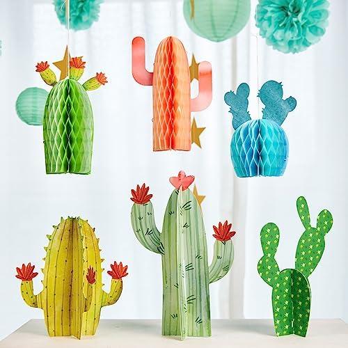 6PCS Cactus Table Centerpiece Decorations, Cactus Honeycomb Party Decorations, Summer Mexican Themed Party Decorations, Baby Shower Centerpiece Decorations&Birthday Party Decor (6-Pack)