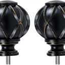 Black Replacement Finials for 3/4 & 5/8 Inch Diameter Curtain Rods, Samll Decorative Drapery Rod Finials, Set of 2