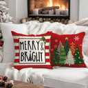 3 x Fahrendom Christmas Tree Truck Decorative Throw Pillow Covers 18 x 18 Set of 4, Xmas Merry Bright Holly Jolly Porch Patio Outdoor Pillowcase, Winter Holiday Stripes Sofa Couch Cushion Case Home Decor