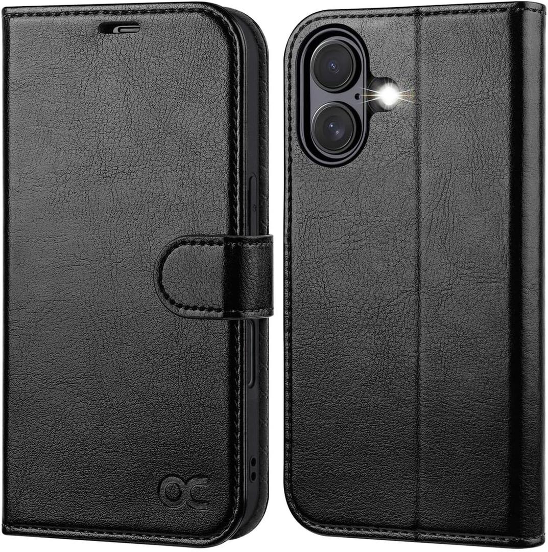 OCASE Compatible with iPhone 17 Wallet Case, PU Leather Flip Folio Case with Card Holders RFID Blocking Kickstand [Shockproof TPU Inner Shell] Phone Cover 6.3 Inch 2025, Black
