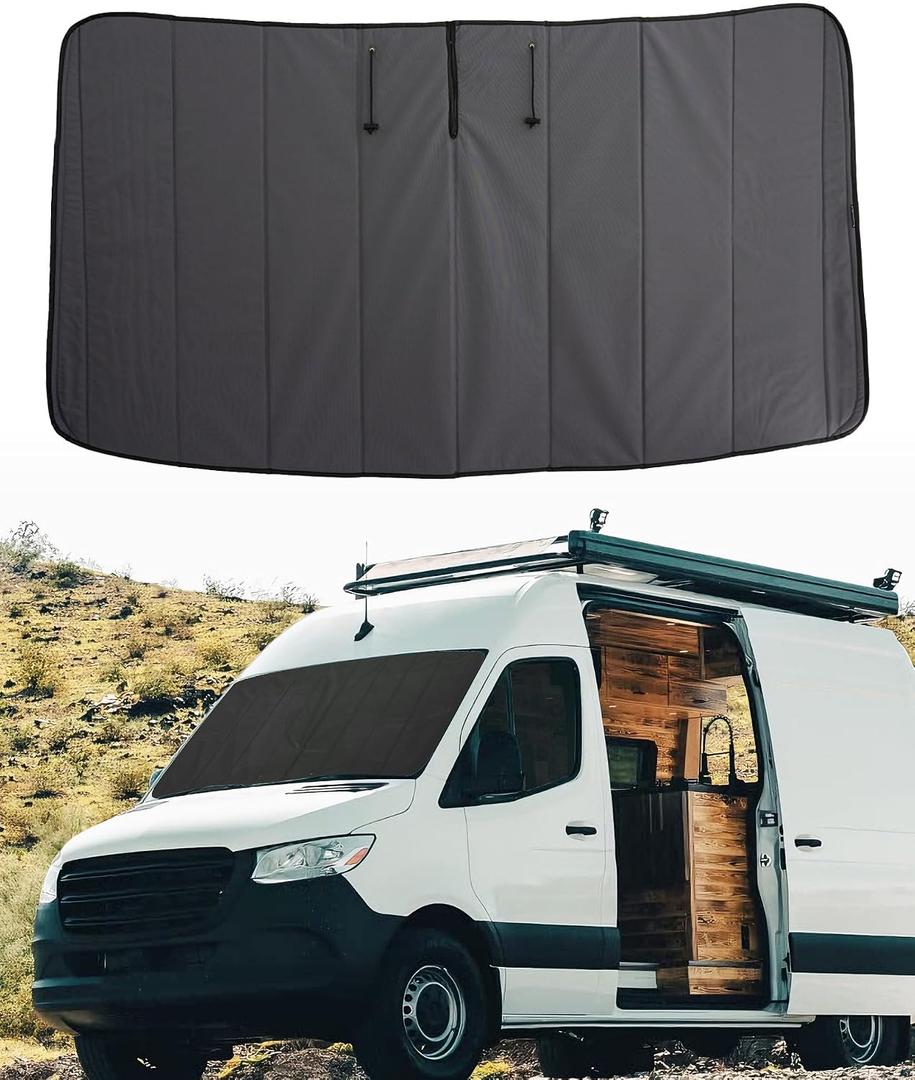 MELIPRON Van Windshield Covers Fit for Mercedes-Benz Sprinter NCV3/VS30 2007-2025, Blackout Privacy & Thermal Insulation Window Cover for Van Life & Camping, Custom Fit, Easy Install, Gray