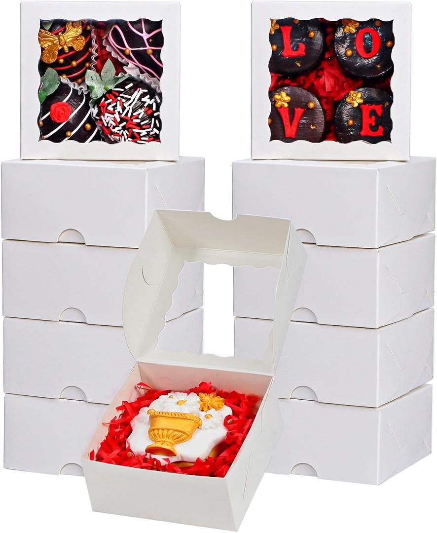 50Pack 4x4x2 Inch Cookie Boxes with Window Bakery Boxes Treat Boxes Truffle Boxes Party Wedding Favor (White)