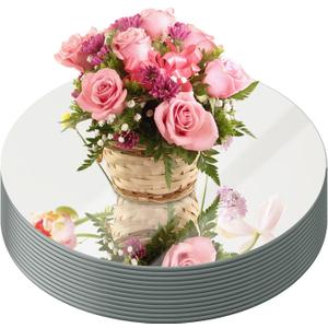JAMBALAY 12" Round Mirror Centerpieces for Tables, Set of 12 Glass Mirror Table Centerpieces, Circle Glass Mirror Trays, Mirror Candle Plates for Wedding Decorations and Party