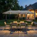 Kingdura 13ft Large Patio Umbrella with Solar Lights, Double-Sided Rectangle Outdoor Table Umbrella with Base Included, 12 Reinforced Ribs, 48 Led Lights, Crank Lift for Market Pool Deck, Light grey