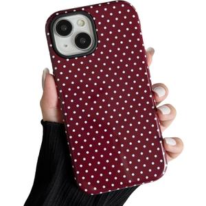 ZTOFERA Magnetic Case for iPhone 13/14, Polka Dot Phone Case Cute for Girl Women, Compatible with Magsafe, Hard PC+Soft TPU Protective Phone Cover for iPhone 13/14-Wine Red