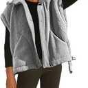 Sherpa Vest Women Oversized Sleeveless Fleece Fuzzy Jacket Winter Zip Up Gilet Outerwear with Pockets (Gray, L)