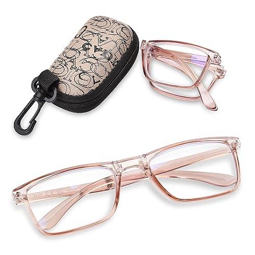 OPTOFENDY Folding Reading Glasses for Women Men, Lightweight Spring Hinge Readers, Portable Blue Light Glasses with Zipper Case