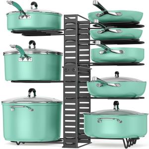 ORDORA Pots and Pans Organizer under Cabinet, 8 Tier Pot Organizers Rack Expandable 11.65" to 19.02" Height with 3 DIY Methods, Adjustable Pan Organizer inside Cabinet Kitchen Storage Organization