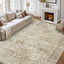 MIULEE 8x10 Vintage Washable Area Rugs Living Room Rug Low Pile Boho Floor Mat for Bedroom Dining Room Under Kitchen Table, Non-Slip Stain Resistant Soft Large Carpet for Home Decor, Neutral Beige