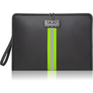 Fireproof Document Bag with Lock, Non-Itchy Silicone Coated Fire Resistant Money Bag for Cash, Waterproof Safe Storage Pouch Organizer for A4 Legal Documents, Passport, Jewelry & Tablet (13.3*0.98*9.2 inch, Black)