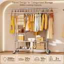 Heavy Duty Clothes Rack - Rolling Clothing Racks for Hanging Clothes Load 630 LBS, Double Rod Metal Garment Rack With Storage Shelf, Portable Wardrobe Racks with Wheels