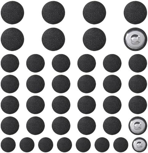 LIQWEI 40 Pcs Black Buttons, Fabric Cloth Covered Button 11.5mm,15mm,18mm Round Sewing Button, Metal Shank Fabric Buttons for Suits Dress Blouses