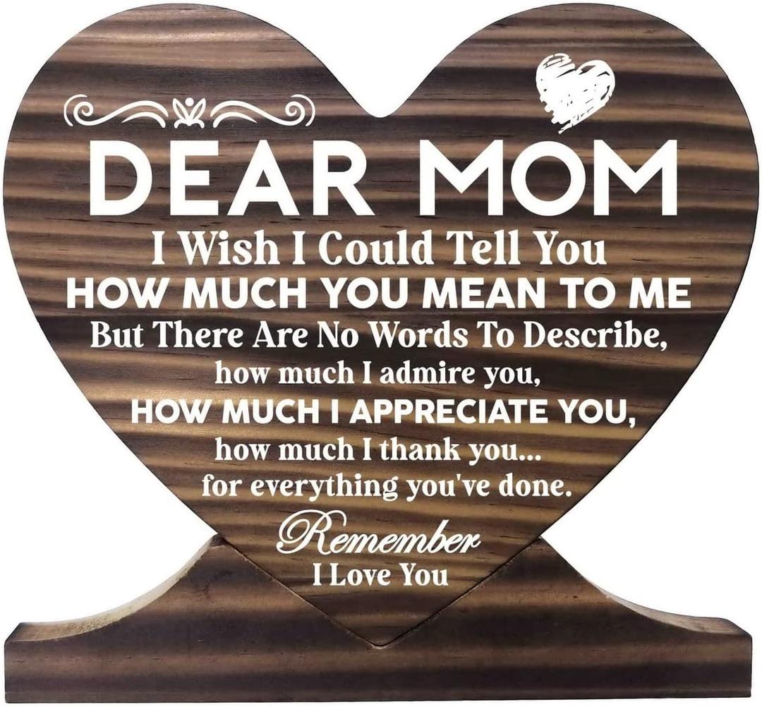 3 x Dear Mom Wood Sign - 'Remember I Love You' Heart Plaque, Unique Gift Idea for Mom, Perfect for Birthday, Mother's Day, Christmas, 6 x 6 x 0.6 inches