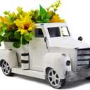 Sunflower Metal Truck with Artificial Flower Vintage Farm Pickup Farmhouse Tabletop Tiered Tray Decor, Rustic Farmhouse Decor for Table Top Decor Home Kitchen(White)