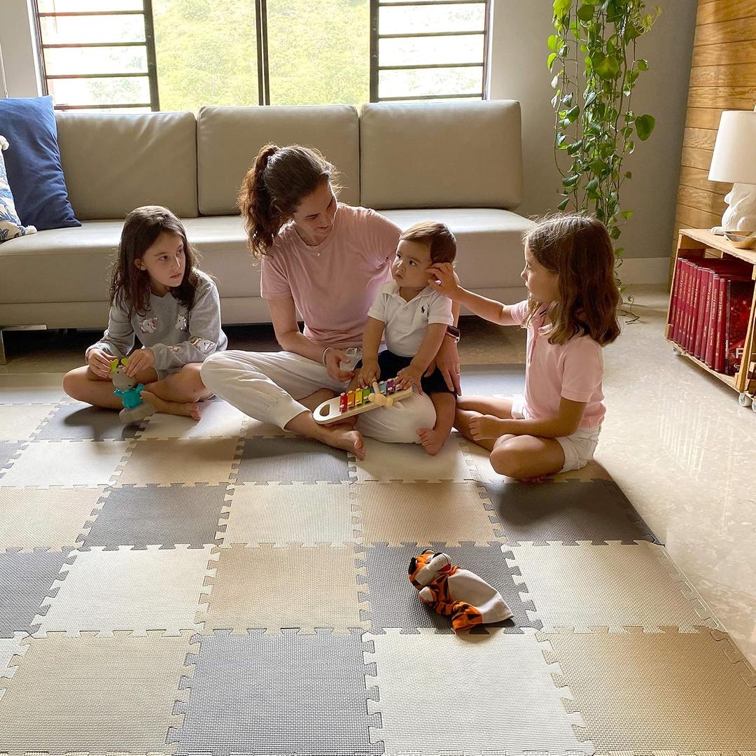 MioTetto Baby Play Mat, Soft Foam Floor Tiles for Kids. Adjustable Interlocking Foam Tiles, Fits with 50x50 Playpen Baby mat for Crawling & Development, Safe & Non-Toxic Playmat for Babies 6-12 Months, 16 Tiles