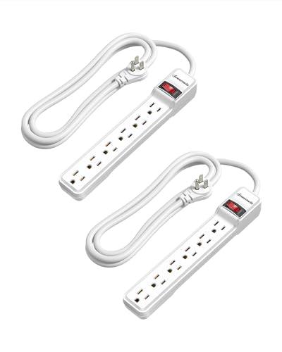 DEWENWILS 2-Pack 6-Outlet Power Strip Surge Protector with 6Ft Long Extension Cord, Low Profile Flat Plug, 15 Amp Circuit Breaker, 500 Joules, Wall Mount, White