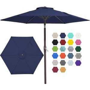 JEAREY 7.5FT Patio Umbrella Outdoor Market Umbrella with 6 Sturdy Ribs, Push Button Tilt/Crank Table Umbrella for Garden, Deck, Backyard and Pool, Navy
