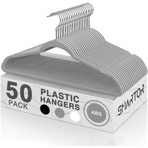 SMARTOR Plastic Hangers 50 Pack, Thin Hangers with 360 Swivel Hook, Non-Velvet Hanger Heavy Duty Clothes Holders for Closet - Durable Adult Hanger, Space Saving Hangars - Gray (Light Grey)
