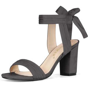 Allegra K Women Open Toe Ankle Tie Back Chunky Heel Sandals (8, Grey)