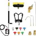 RAYNEL 24FT Telescoping Pressure Washer Extension Wand with Brush Head, 2 Power Washer Extension Wands, Gutter Cleaner Attachment, 7 Spray Nozzle Tips, Support Belt and 2 Hose Adapters