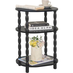 MaxSmeo Black Side Table, 3-Tier Small Oval End Table, Modern Night Stand Wood Accent Table for Living Room, Bedroom, Black