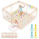 Abdtech Playpen for Babies and Toddlers 50x50 inch - Baby Gate Play yard with Soft Breathable Mesh Cover - Indoor and Outdoor Baby Play Pen - Portable Playpen for Babies (Apricot)