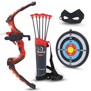 Bow and Arrow for Kids - Red Light Up Kids Archery Set with MASK, 6 Suction Cup Arrows, Target, 3-Belt Quiver - Indoor Outdoor Boys Toys Gift for Kid Girls Children Age 6 7 8 9 10-12 Year Old