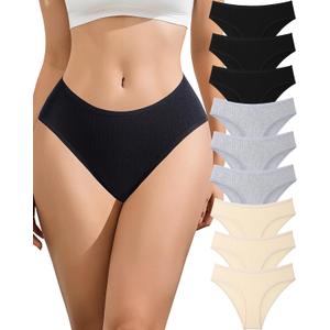 SIONCY Cotton Underwear for Women Sexy Cheeky Bikini Panties Soft Low Waist Ribbed Hipster Breathable Stretch Briefs 9 Pack (Gray, S)