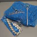 Princess Dress for Girls Halloween Cosplay Fancy Dress Princess Costume Blue Sparkly Princess Dress Up Birthday Outfit (Blue, S)