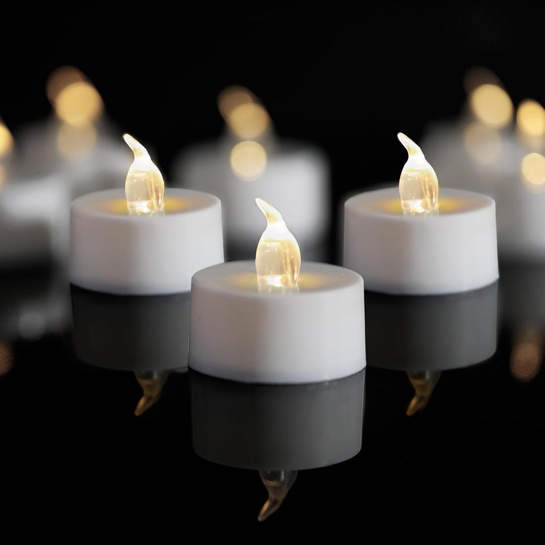 LANKER 24 Pack LED Tea Lights Candles, Warm White Flickering Flameless Tealights, Long Lasting Battery Operated Fake Candles, Decoration for Halloween (Warm White - 24pcs)