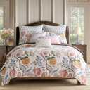 Levtex Home - Maileen Dusty Rose Quilt Set - King Quilt and Two King Shams - Floral - Dusty Rose Ochre Blue Green Brown Off-White - Quilt (106x92in.) and Shams (20x36in.) - Reversible - Cotton